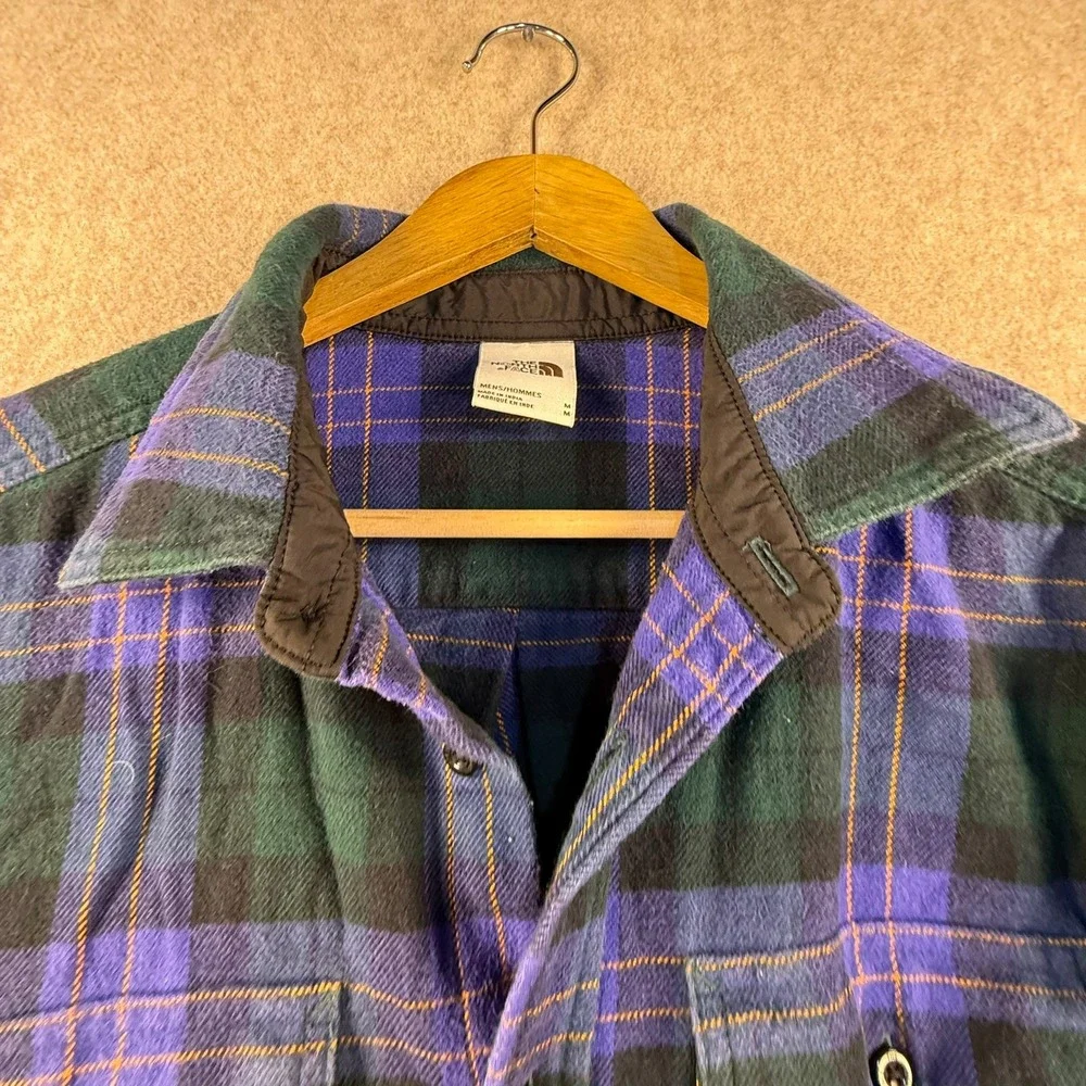 The North Face Mens Purple Green Plaid Flannel Button Down Shirt Medium